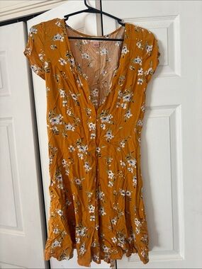 Band of Gypsies Mustard Floral Button-Front Mini Dress